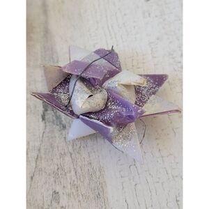 Handmade glitter bow purple Xmas ornament Decor figure